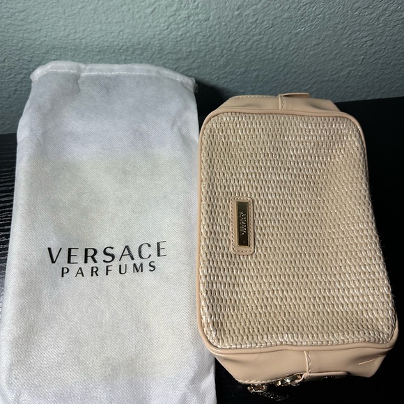 Versace Handbags - Versace Cream Cosmetic Bag with Gold Accents